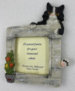 Country Cat Photo Picture Frame for 3" x 3" photo ....black white cat - Picture 1 of 4