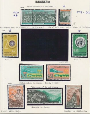 Indonesia 1967- 68 Mi 592-609 610, 618-622 24 Stamps Scans show MNH (**), MH (*) - Image 1 of 4