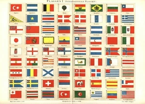 1889 Stampa Antica = BANDIERE DEL MONDO = Cromolitografia OLD Print - Picture 1 of 1