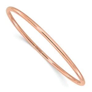 14K Solid Rose Gold 3mm Slip On Bangle Bracelet - Picture 1 of 10