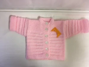 PRETTY! Hand Made In Cornwall Pink Long Sleeved Cardigan Size 19" Approx 6-9mths - Picture 1 of 3