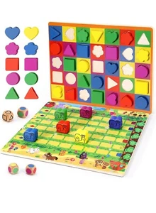 Ophy Brettspiele - Holzspielzeug 2 in 1 Montessori Spielzeug für 3 Jährige Reiseschinken - Bild 1 von 7