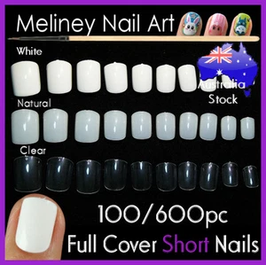 100/600Pc Short Nails Full Cover Gel Art Nail Manicure False supply Square Fake - Picture 1 of 9