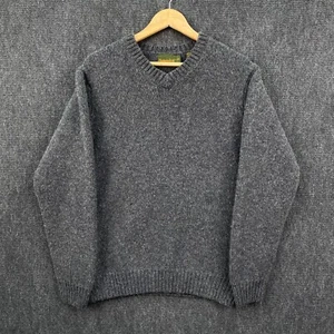Timberland Mens Large Pullover Sweater Jumper Grey Heavy Wool Blend Knit V-Neck - Picture 1 of 12