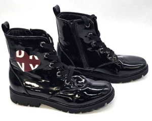 DKNY Womens Boots Sz 5  Stassi Heart Zippered Side High Gloss Black - Picture 1 of 4