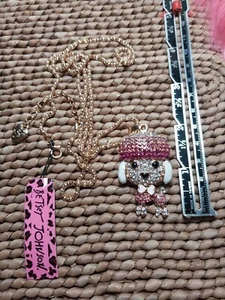 Betsey Johnson Necklace NWT Dog Rhinestone Pink Poodle Hat Beenie Enamel Bling - Picture 1 of 5