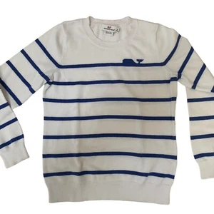 Vineyard Vines Blue Striped White Cotton Sweater  Girls Med 10-12 Preppy Whale - Picture 1 of 5