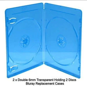 2 x Double 6mm Blue Spine Transparent Bluray Holding 2 Discs Replacement Cases - Picture 1 of 8