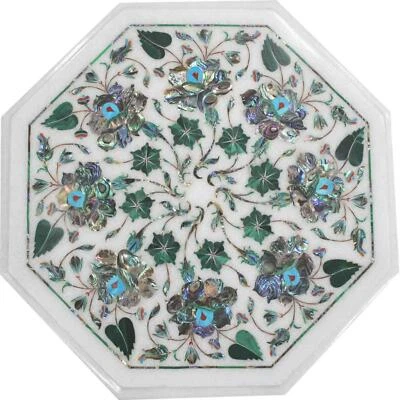 12'' white Marble Center corner Table Top flower stone Inlay lapis malachite w16 - Image 1 of 4