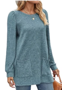 Women's Top Long Sleeve Sweaters with Pockets Tunic Tops Loose Fit - Picture 1 of 4
