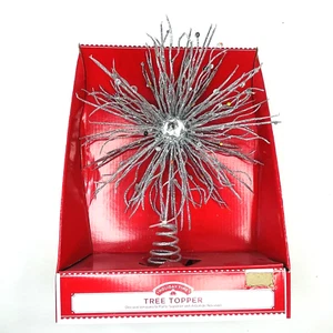 Topper de árbol de Navidad de vacaciones Starburst plateado nuevo - Imagen 1 de 4