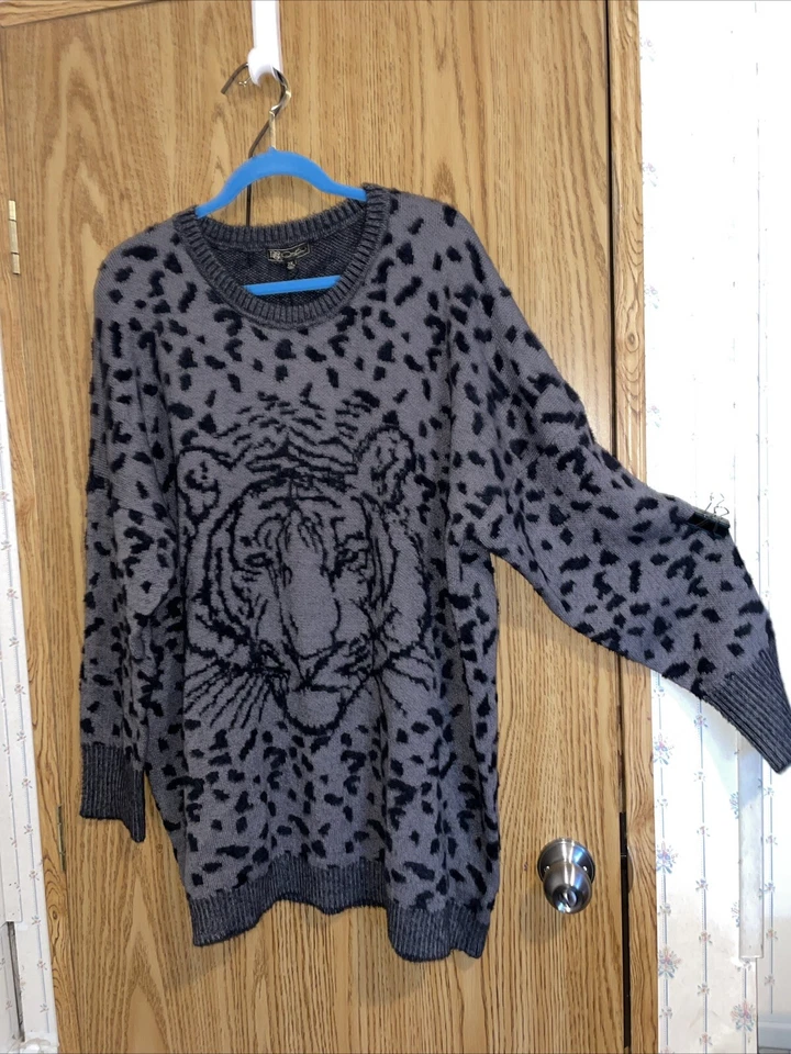 DG2 Diane Gilman XXL Tigre Leopardo Negro Suéter Túnica Gran Tamaño Pull Over Cálido Foto 1 de 4