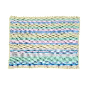 Crocheted Baby Lap Blanket Afghan Throw Pastel Stripes Yellow 29.5x40" Handmade - Picture 1 of 19