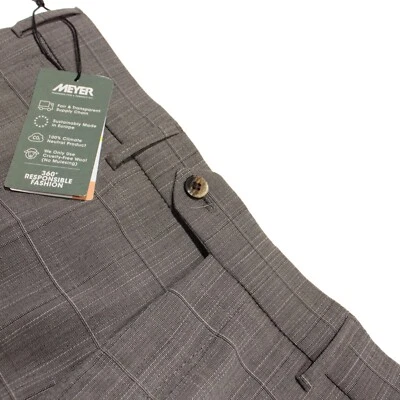 Meyer 全新带标签正装裤子 50 34 码美国波恩棕色灰色格子羊毛混纺 — 第 1/4 张图片