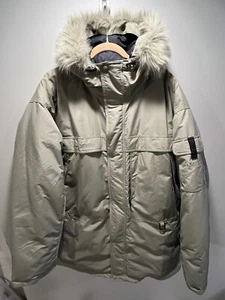 Parka de plumón de invierno Columbia para hombre XXL tostada/beige capucha desmontable de piel sintética usada en excelente estado - Imagen 1 de 14