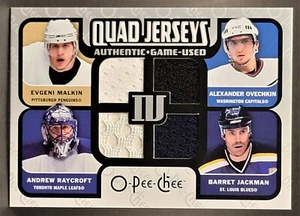 2007-08 O-Pee-Chee Quad Jerseys #QM-JROM Jackman Raycroft Ovechkin Malkin - Picture 1 of 2