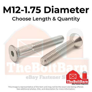 M12-1.75 Stainless A2-70 Flat Head Socket Cap Screws (Choose Length & Qty) - Picture 1 of 12