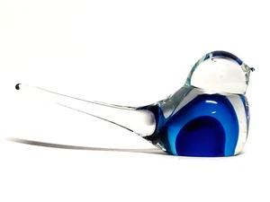 Art Glass Bluebird Figurine Paperweight Clear Outside W/ Blue And Black Inside - Picture 1 of 10