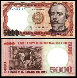 Peru P117, 500 Soles, Francisco Bolognesi / underground miners, 1985 UNC see UV - Picture 1 of 3