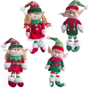 Adorable Flexible Christmas Elves Plush Dolls -Set of 4 Party Xmas Tree Decorati - Picture 1 of 12