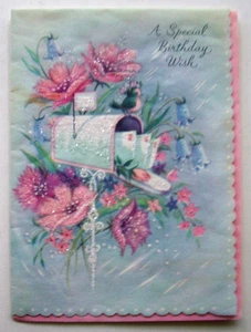 Bluebird on mailbox glitter vintage Birthday greeting card *XX14 - Picture 1 of 3