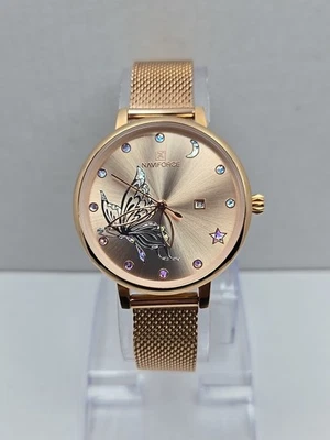 Naviforce NF5011L розового золота бабочка сетки кварца Дата часы женщин новый аккумулятор - Изображение 1 из 4