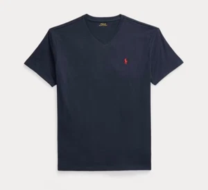 Neu mit Etikett Ralph Lauren Polo V-Ausschnitt, klassische Passform, weiche 100 % Baumwolle, Tintenblau, Medium - Bild 1 von 4