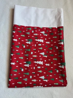 Handmade Christmas themed pillow case, red with evergreens, quilters cotton - Image 1 of 4
