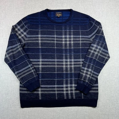 Tasso Elba Men XL Blue Plaid 100% Merino Wool Crewneck Sweater Dadcore Office - Image 1 of 4