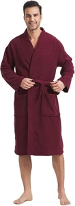 FashGudim Big and Tall Terry Cloth Robes Dressing Gown Bathrobe, Burgundy 5XL - Picture 1 of 8