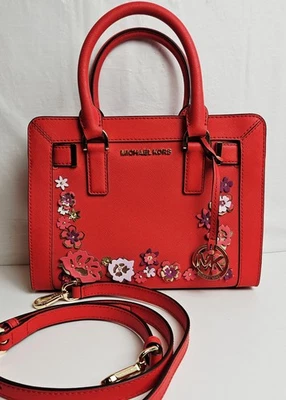 罕见 Michael Kors Red Flower Motif 小号挎包斜挎包手提包  — 第 1/4 张图片