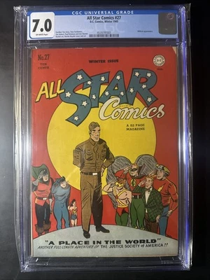 All Star Comics #27 – CGC 7.0 OWP – WWII-Era Justice Society Classic DC 1945 - Image 1 of 2