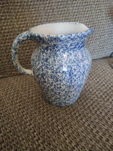 Yesteryears Marshall Texas handgedrechselt blau und weiß Schwamm Krug 6 1/2" - Bild 1 von 3