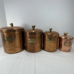 Vintage HIMARK 4 Piece  Copper Brass Bird Nesting Kitchen Canister Set Portugal - Bild 1 von 23