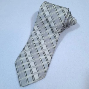 Stacy Adams Extra Long Tie Cream Silver Gray Geometric 100% Silk USA Jacquard - Picture 1 of 7