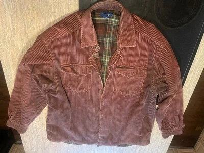 Vintage J. Chaqueta grande Crew marrón de pana forrada de franela para hombre Foto 1 de 4
