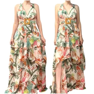 NWT✨ | Luxxel | Tropical Print Cutout Open Back Ruffle Maxi Dress w/ Slit - L - Picture 1 of 8