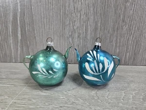 Vintage West Germany Teapot Blown Mercury Glass Christmas Ornaments Pair - Picture 1 of 12