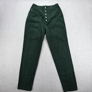 BONGO Womens 11 Green Corduroy Mom Jeans Vintage USA Made High Waist Button Fly - Picture 1 of 14