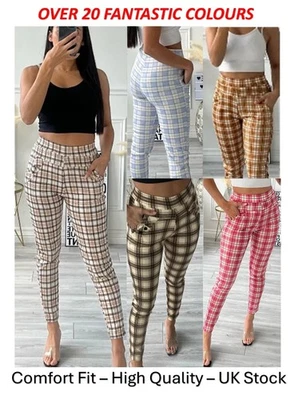 Ladies Womens Trousers Leggings Check Checked Stretch Pants Fashion Quality NEW - Image 1 of 4