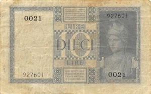 Italy 10 Lire 18.6.1935-VIII P 25a Series 0021 Circulated Banknote LAit - Picture 1 of 2