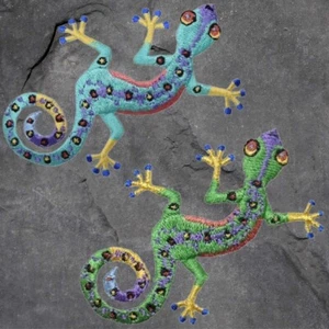 Gecko Patch Set - Green Gecko, Teal Gecko, Lizard, Reptile Badge (Iron On) - Picture 1 of 1