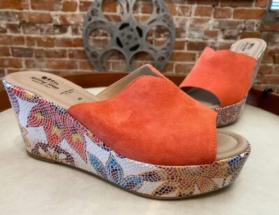 Spring Step Coral Multi Suede Floral Wedge Sandals Laylani 35 5 New - Image 1 of 3