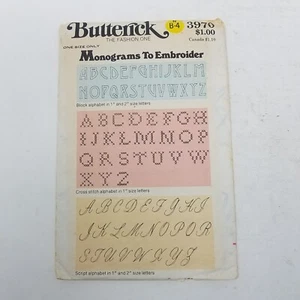 Vintage Butterick 3970 Monograms to Embroider Pattern OS Script Block Letters - Picture 1 of 4