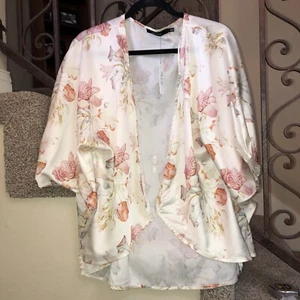 NWT Ark & Co Floral Silk Satin Open Cardigan Kimono Hacker Sz M (missing Sash) - Picture 1 of 8