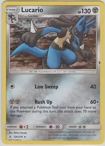 Tarjeta rara holográfica de Pokémon JCC SM bonos ininterrumpidos 126/214 Lucario - Imagen 1 de 1