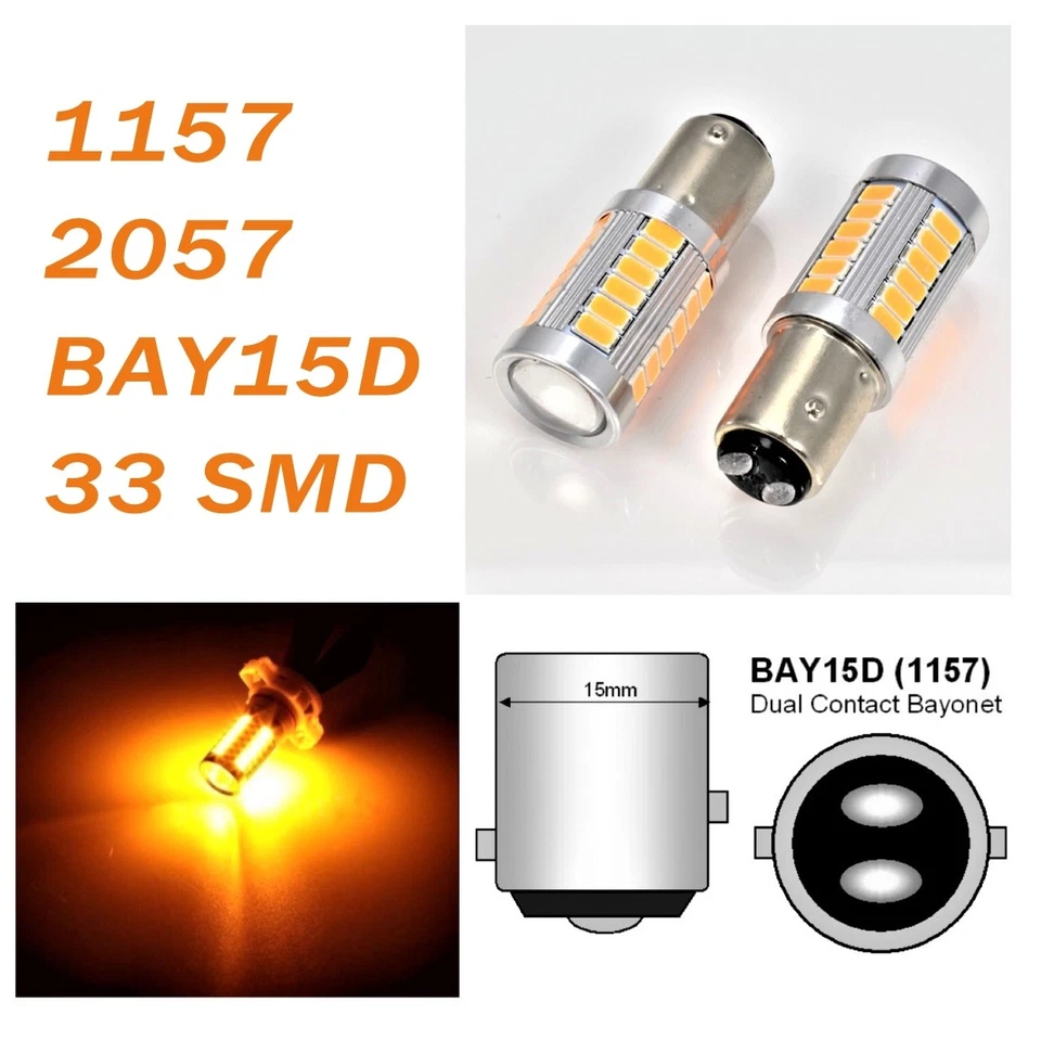 Luz de estacionamiento ámbar 1157 2357 3496 7528 BAY15D 33 SMD bombilla LED A1 se adapta a Acura L Foto 1 de 1