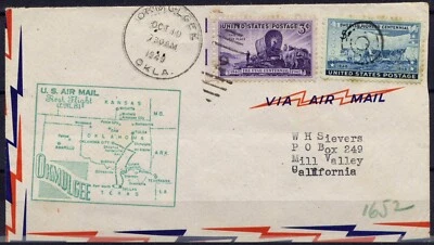 Cover First Flight United States, 1949. Okmulgee to Mill Valley. Dallas Area,  - Image 1 of 3