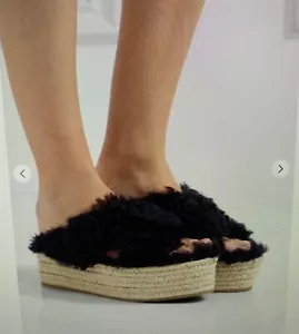 Miu Miu Lammfell Espadrilles Criss-Cross Strap Plateau Sandalen - Bild 1 von 12