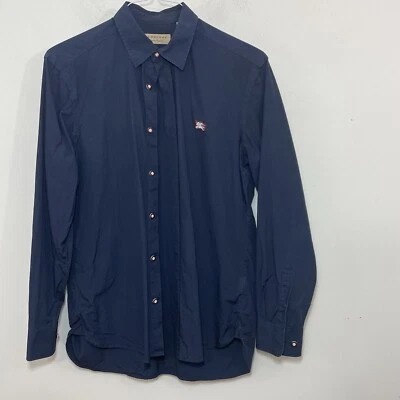 Burberry Men's Navy Blue Solid Cotton Blend Dress Shirt SIZE MEDIUM $695 - Изображение 1 из 4